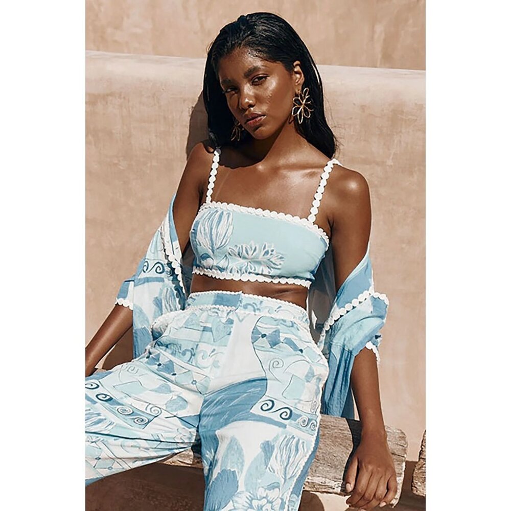 Zaco Australia Size XXS Kelia Crop Top Vaso Blu Floral Bandeau